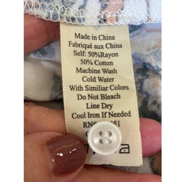 Porridge Keegan Ruffled Babydoll blouse, cream/blue/rust, feminine, bohemian - Picture 6 of 6